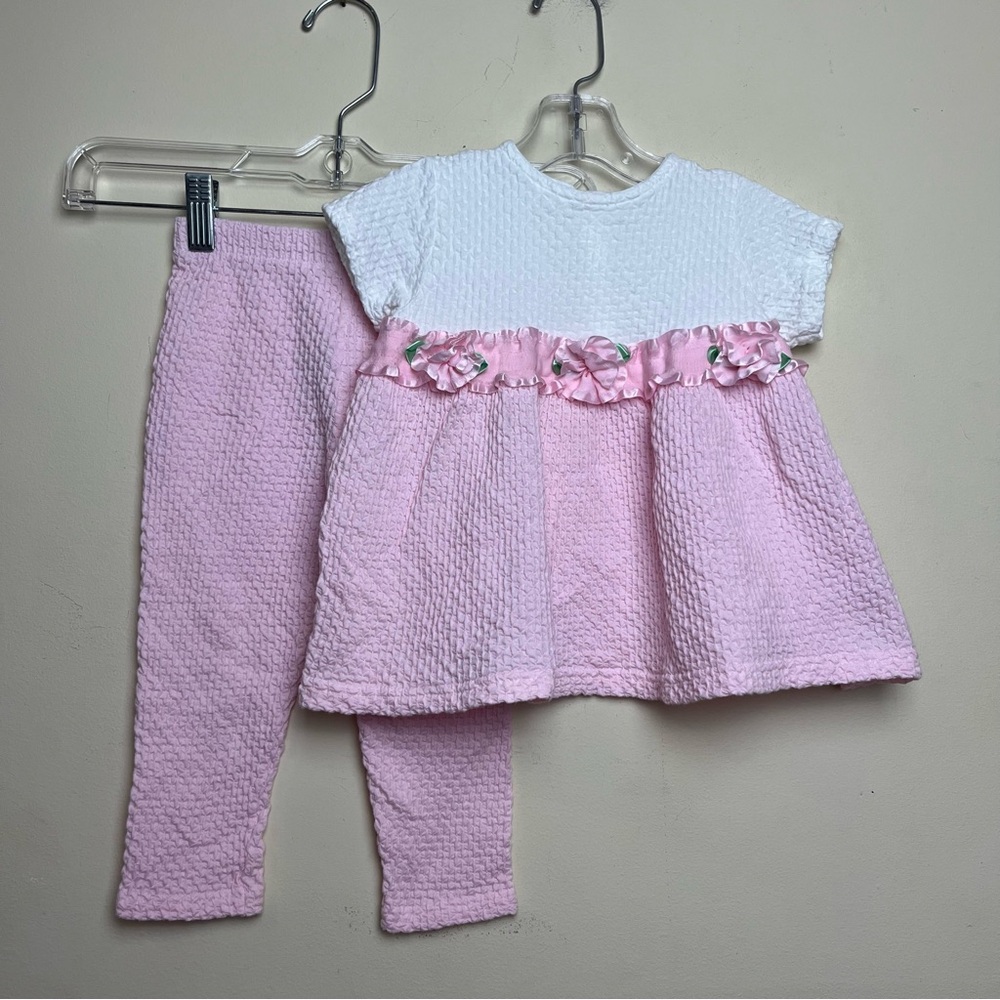 Vintage Mother-Maid USA 2T White Pink Pants Top Outfit Rose Plissé